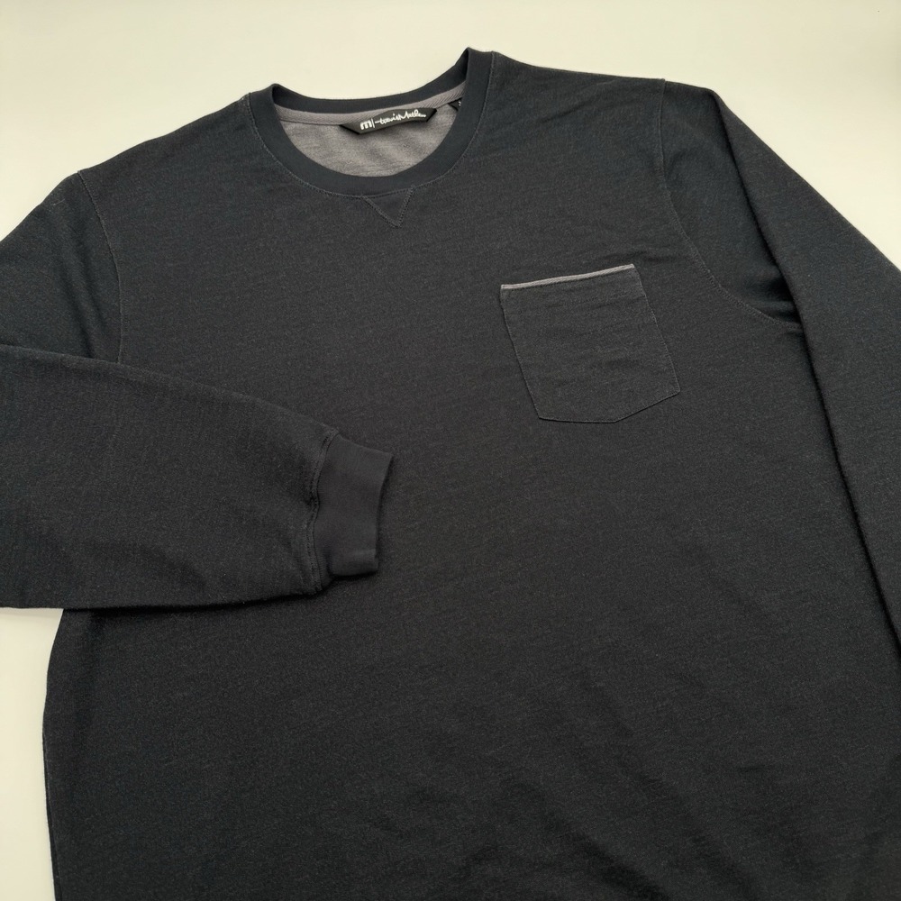 Travis Mathew Shirt Mens Large Black Long Sleeve Pima Cotton Crew Neck Pocket